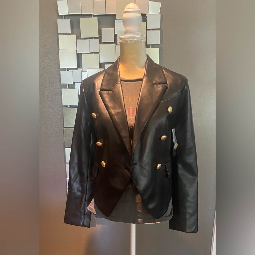 Vici Black Faux Leather Double-Breasted Women's Jacket